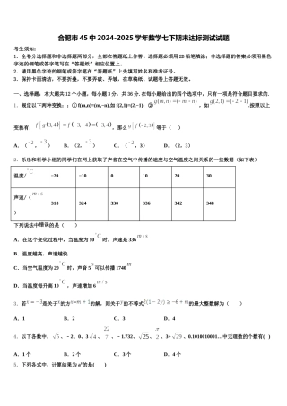 合肥市45中2024-2025学年数学七下期末达标测试试题含解析