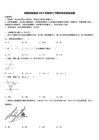 安徽省临泉县2025年数学七下期末综合测试试题含解析