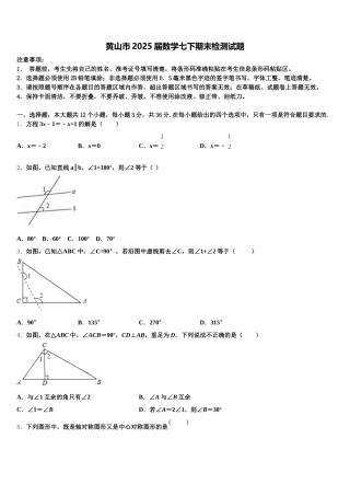 黄山市2025届数学七下期末检测试题含解析