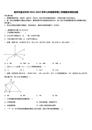亳州市重点中学2024-2025学年七年级数学第二学期期末调研试题含解析