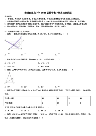 安徽省重点中学2025届数学七下期末检测试题含解析