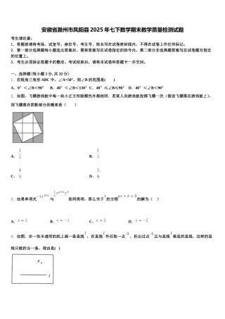 安徽省滁州市凤阳县2025年七下数学期末教学质量检测试题含解析