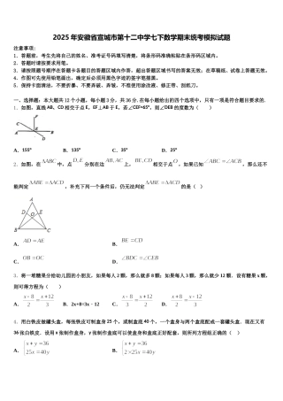 2025年安徽省宣城市第十二中学七下数学期末统考模拟试题含解析