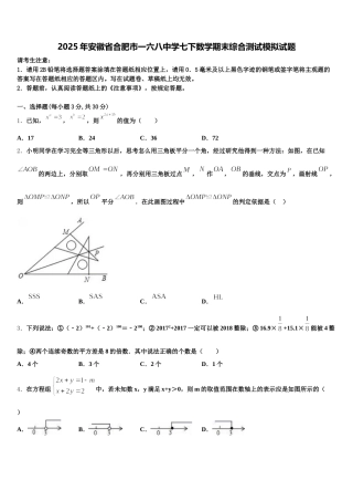 2025年安徽省合肥市一六八中学七下数学期末综合测试模拟试题含解析