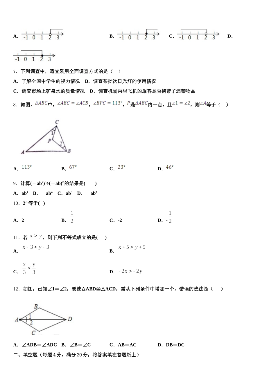 安徽六安市叶集区三元中学2024-2025学年七下数学期末检测模拟试题含解析_第2页