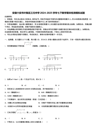 安徽六安市叶集区三元中学2024-2025学年七下数学期末检测模拟试题含解析