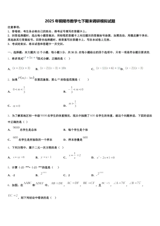 2025年铜陵市数学七下期末调研模拟试题含解析
