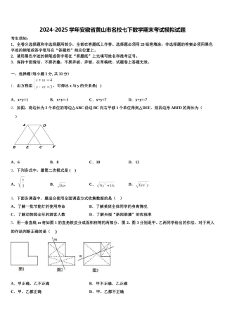 2024-2025学年安徽省黄山市名校七下数学期末考试模拟试题含解析