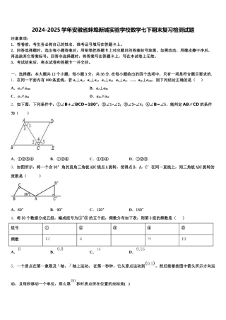 2024-2025学年安徽省蚌埠新城实验学校数学七下期末复习检测试题含解析