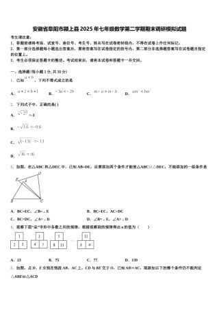 安徽省阜阳市颍上县2025年七年级数学第二学期期末调研模拟试题含解析