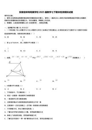 安徽省蚌埠局属学校2025届数学七下期末检测模拟试题含解析