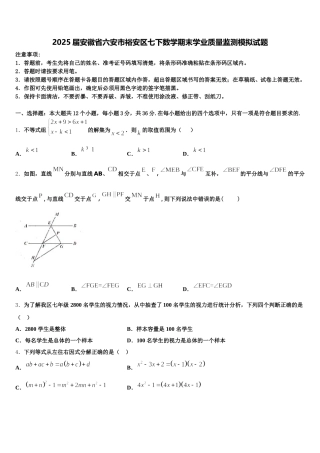 2025届安徽省六安市裕安区七下数学期末学业质量监测模拟试题含解析