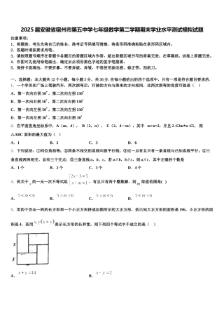 2025届安徽省宿州市第五中学七年级数学第二学期期末学业水平测试模拟试题含解析