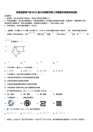 安徽省蒙城下县2025届七年级数学第二学期期末质量检测试题含解析