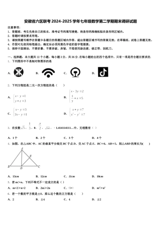 安徽省六区联考2024-2025学年七年级数学第二学期期末调研试题含解析