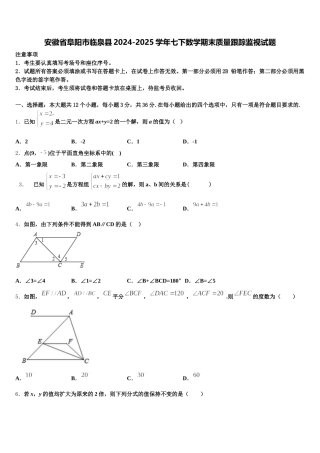 安徽省阜阳市临泉县2024-2025学年七下数学期末质量跟踪监视试题含解析