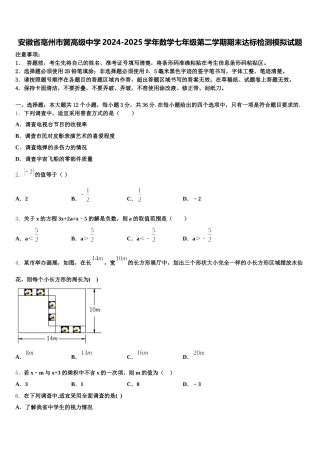 安徽省亳州市黉高级中学2024-2025学年数学七年级第二学期期末达标检测模拟试题含解析