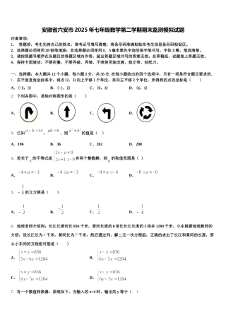 安徽省六安市2025年七年级数学第二学期期末监测模拟试题含解析
