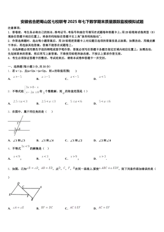 安徽省合肥蜀山区七校联考2025年七下数学期末质量跟踪监视模拟试题含解析