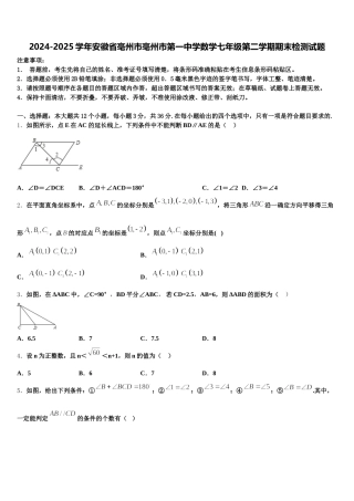 2024-2025学年安徽省亳州市亳州市第一中学数学七年级第二学期期末检测试题含解析