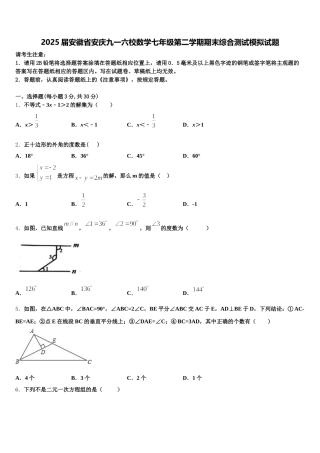 2025届安徽省安庆九一六校数学七年级第二学期期末综合测试模拟试题含解析