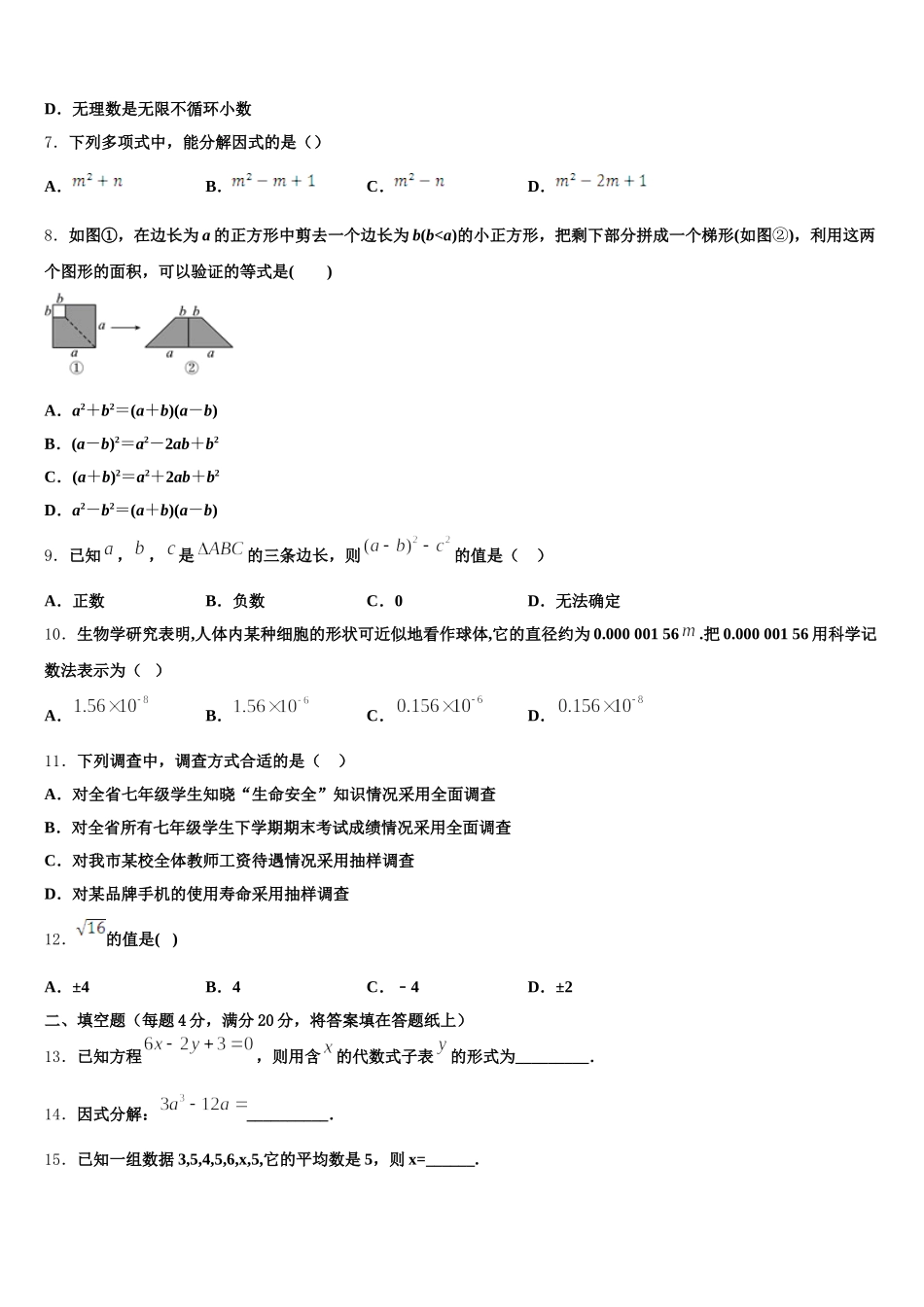 2024-2025学年安徽省十学校七年级数学第二学期期末考试模拟试题含解析_第2页