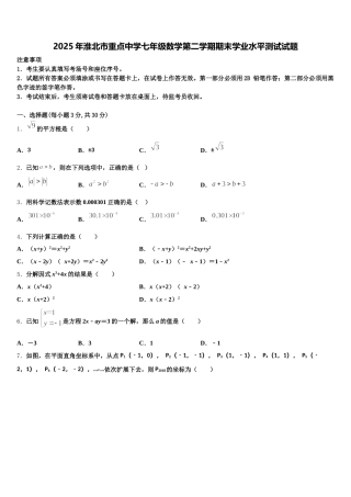 2025年淮北市重点中学七年级数学第二学期期末学业水平测试试题含解析