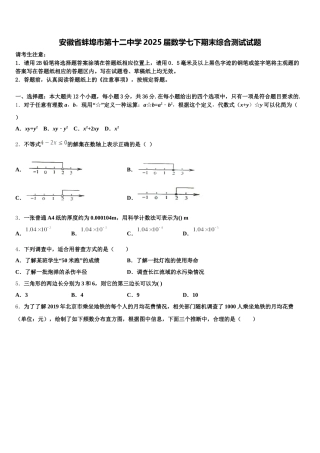 安徽省蚌埠市第十二中学2025届数学七下期末综合测试试题含解析