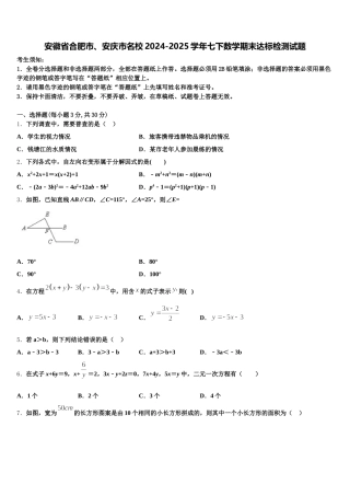 安徽省合肥市、安庆市名校2024-2025学年七下数学期末达标检测试题含解析