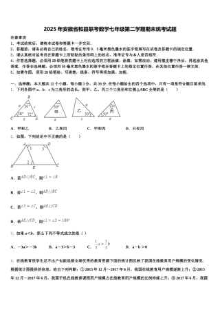 2025年安徽省和县联考数学七年级第二学期期末统考试题含解析
