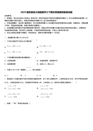 2025届安徽省太湖县数学七下期末质量跟踪监视试题含解析
