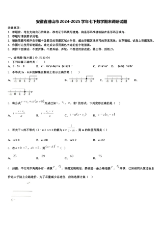 安徽省潜山市2024-2025学年七下数学期末调研试题含解析