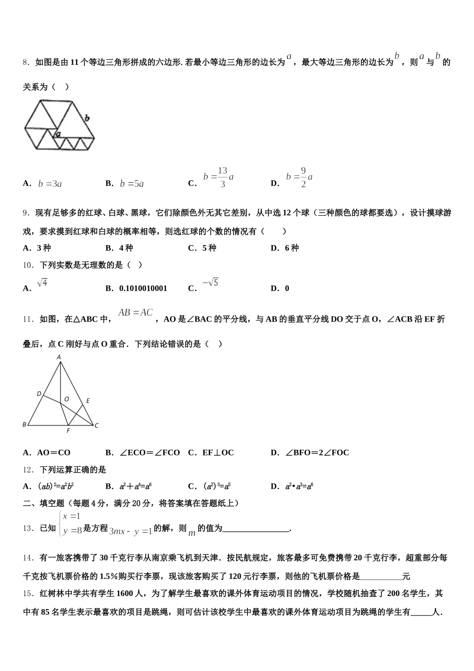 2025年安徽合肥肥东第四中学七下数学期末学业水平测试试题含解析_第2页