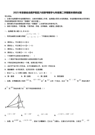 2025年安徽省合肥庐阳区六校联考数学七年级第二学期期末调研试题含解析