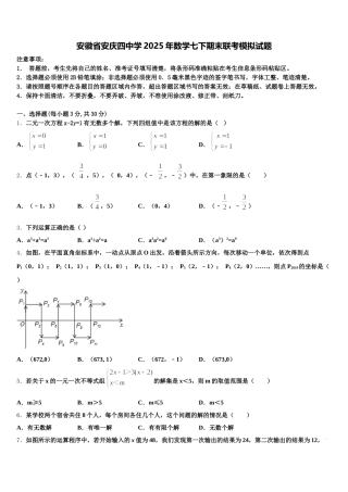 安徽省安庆四中学2025年数学七下期末联考模拟试题含解析