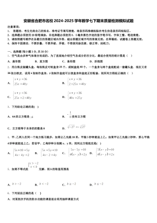 安徽省合肥市名校2024-2025学年数学七下期末质量检测模拟试题含解析