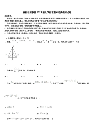 安徽省肥东县2025届七下数学期末经典模拟试题含解析