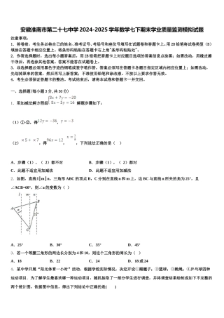 安徽淮南市第二十七中学2024-2025学年数学七下期末学业质量监测模拟试题含解析