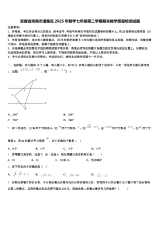 安徽省淮南市潘集区2025年数学七年级第二学期期末教学质量检测试题含解析