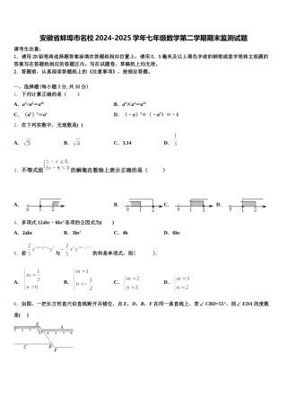 安徽省蚌埠市名校2024-2025学年七年级数学第二学期期末监测试题含解析
