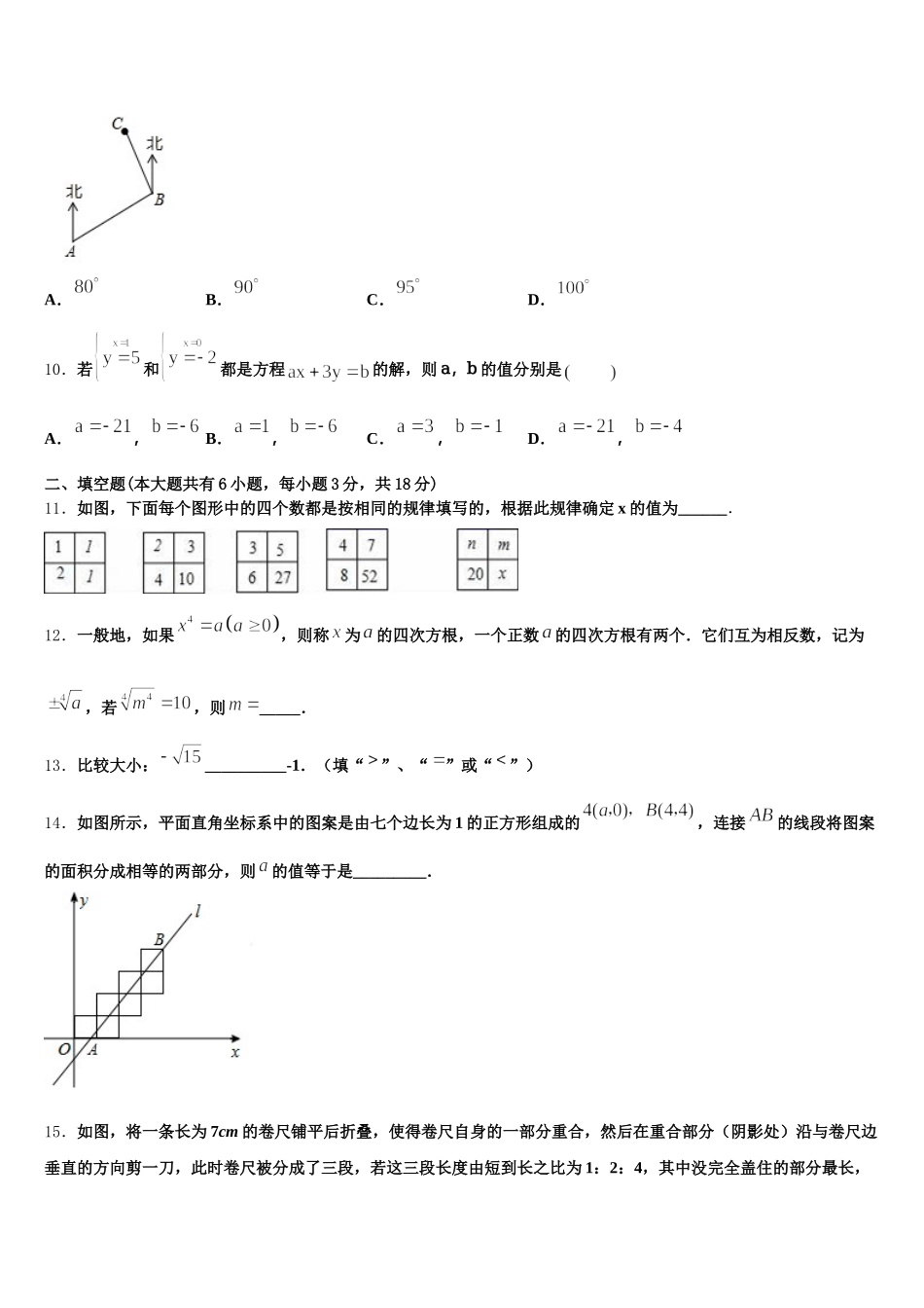2025届安徽省蚌埠实验中学七年级数学第二学期期末统考试题含解析_第3页