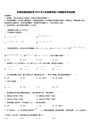 安徽省濉溪县联考2025年七年级数学第二学期期末考试试题含解析