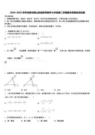 2024-2025学年安徽马鞍山和县联考数学七年级第二学期期末质量检测试题含解析