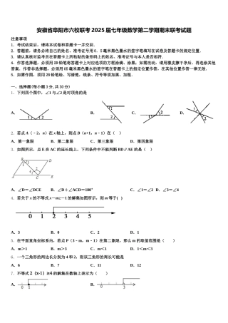 安徽省阜阳市六校联考2025届七年级数学第二学期期末联考试题含解析