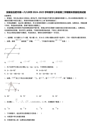 安徽省合肥市第一六八中学2024-2025学年数学七年级第二学期期末质量检测试题含解析