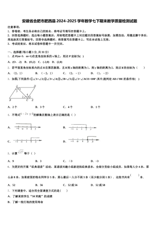 安徽省合肥市肥西县2024-2025学年数学七下期末教学质量检测试题含解析