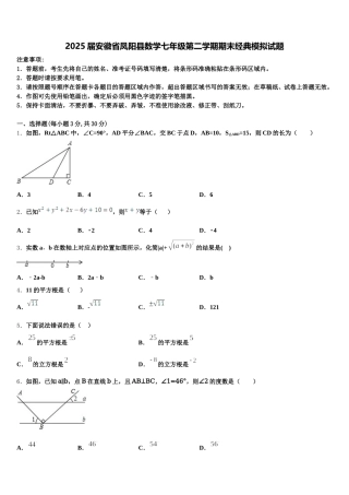 2025届安徽省凤阳县数学七年级第二学期期末经典模拟试题含解析