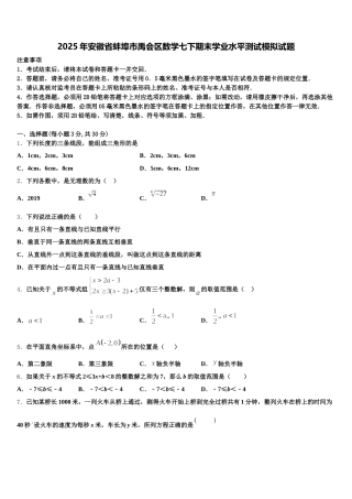 2025年安徽省蚌埠市禹会区数学七下期末学业水平测试模拟试题含解析