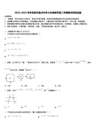 2024-2025学年阜阳市重点中学七年级数学第二学期期末预测试题含解析