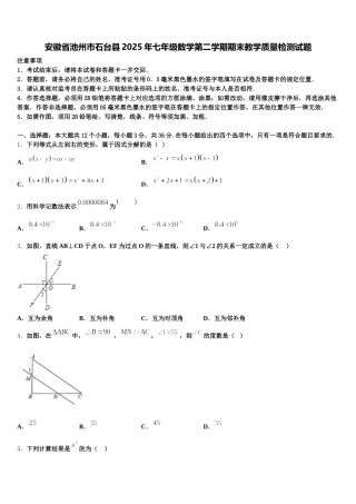 安徽省池州市石台县2025年七年级数学第二学期期末教学质量检测试题含解析